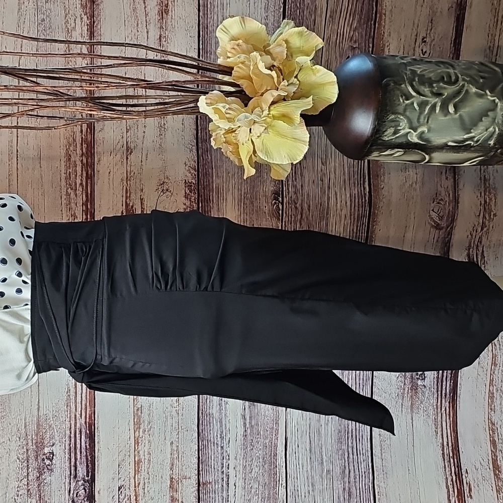 NWT LUCY PARIS BLACK GATHERED TIE WRAP PENCIL SKIRT - Picture 3 of 12